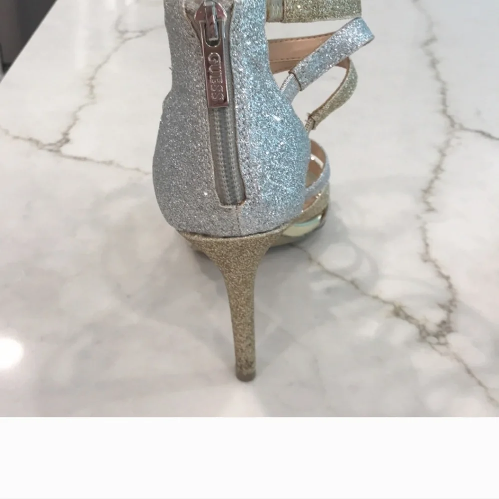 Guess Strappy Pumps Gold & Silver Straps  Stiletto Heels sz 8M